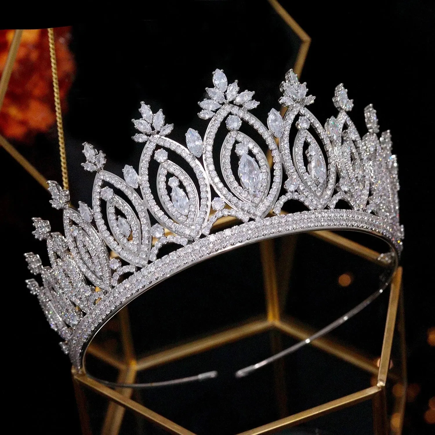 Cubic Zirconia Wedding Tiara Crowns Handmade Princess Bridal Hair Accessory