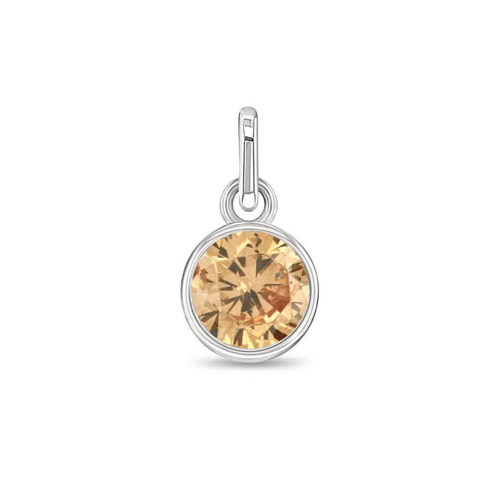 CZ Birthstone Charm November – Citrine Kids / Children's / Girls for Charm Bracelet - Sterling Silver