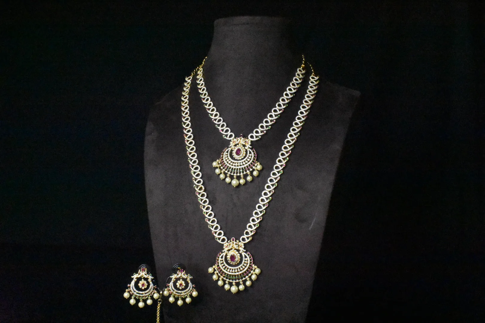 Cz Traditional Bridal Combo Necklace Set