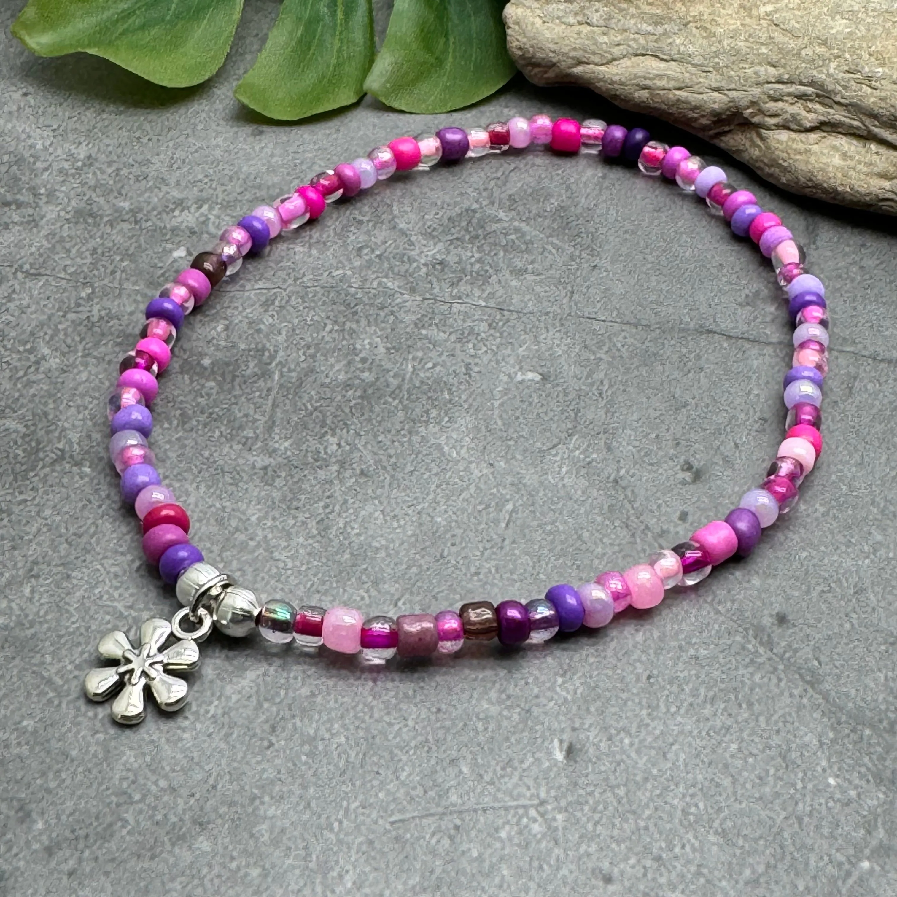 Daisy Flower Seed Bead Anklet - Colour Choice