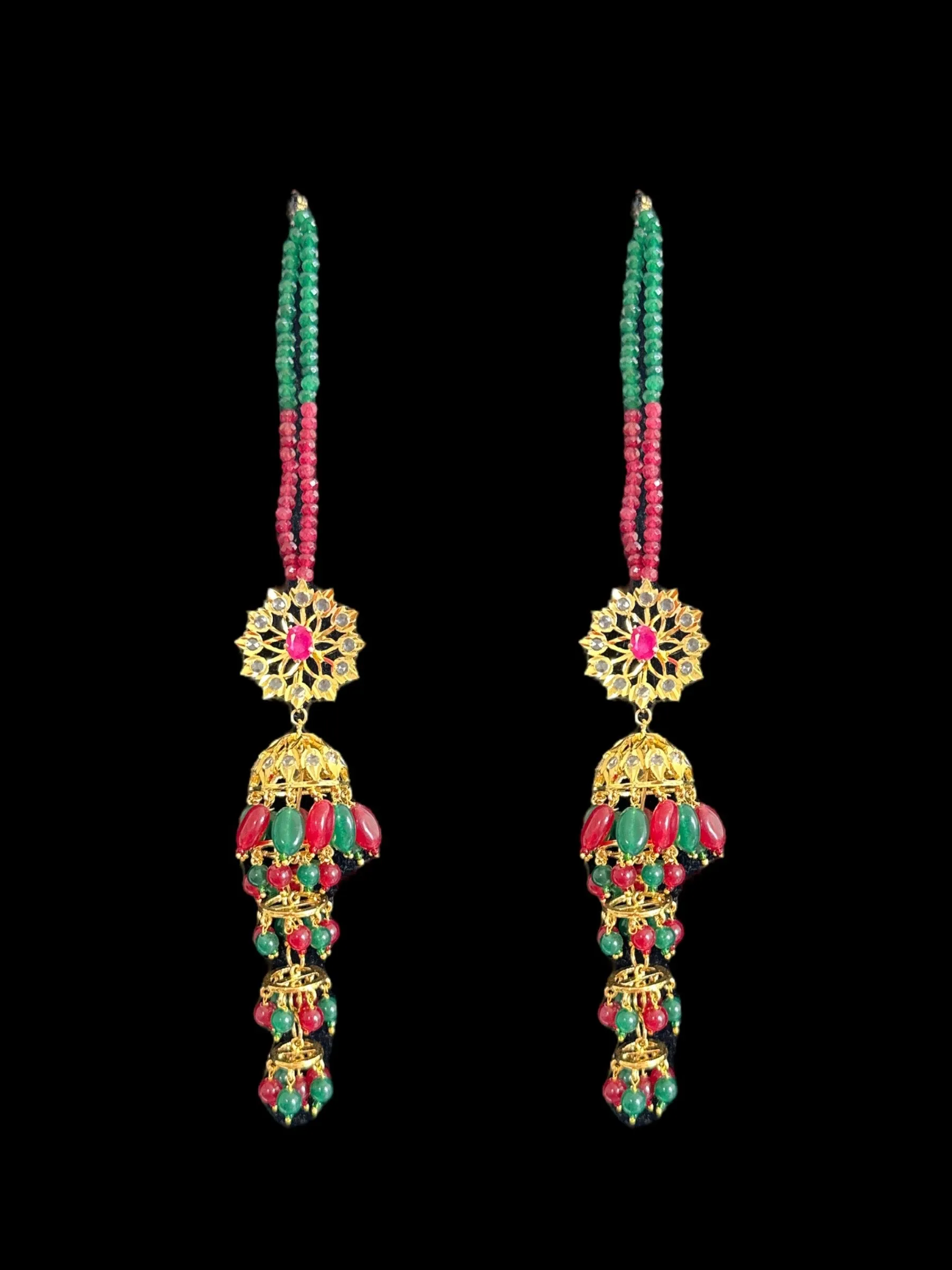 DER524 Yukti multilayer jhumka ( red green ) READY TO SHIP)