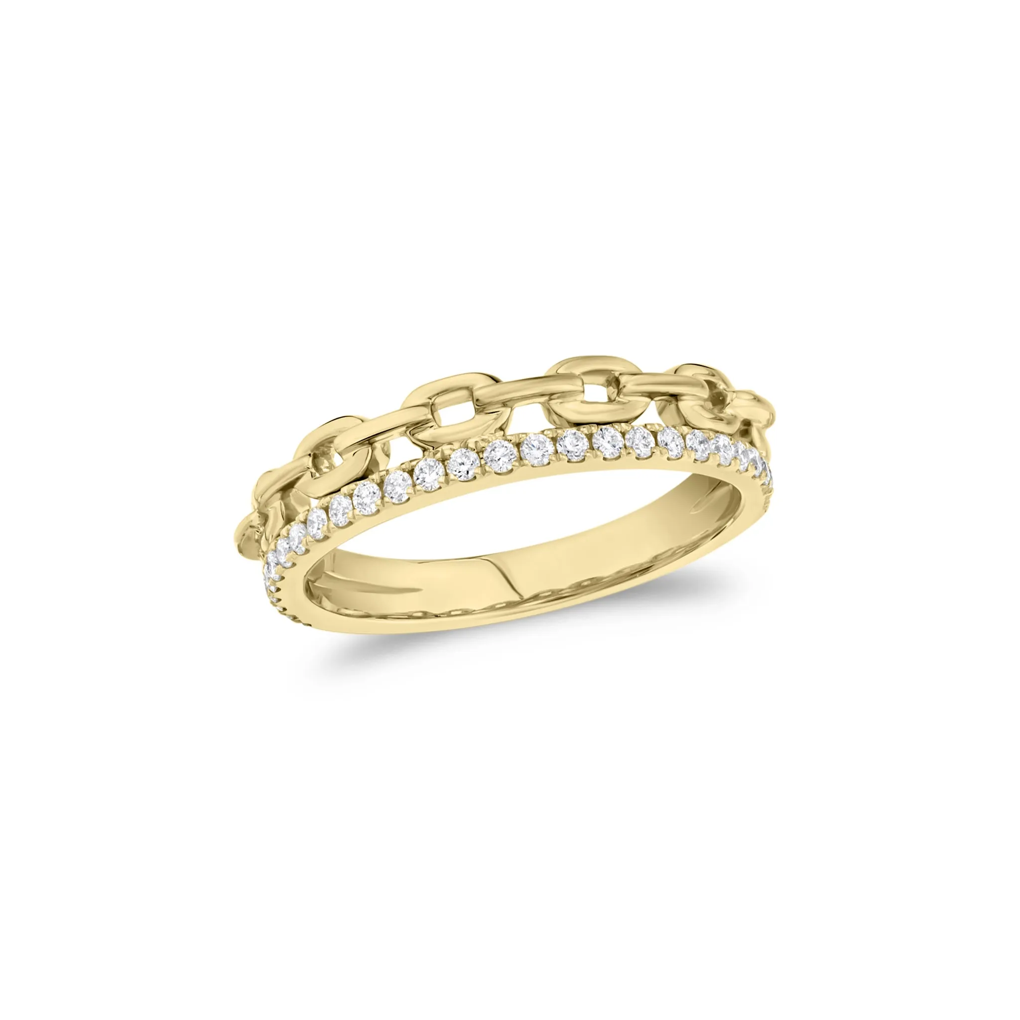 Diamond & Gold Cable Chain Stackable Ring