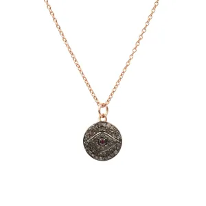 Diamond & Ruby Evil Eye Necklace Rosegold