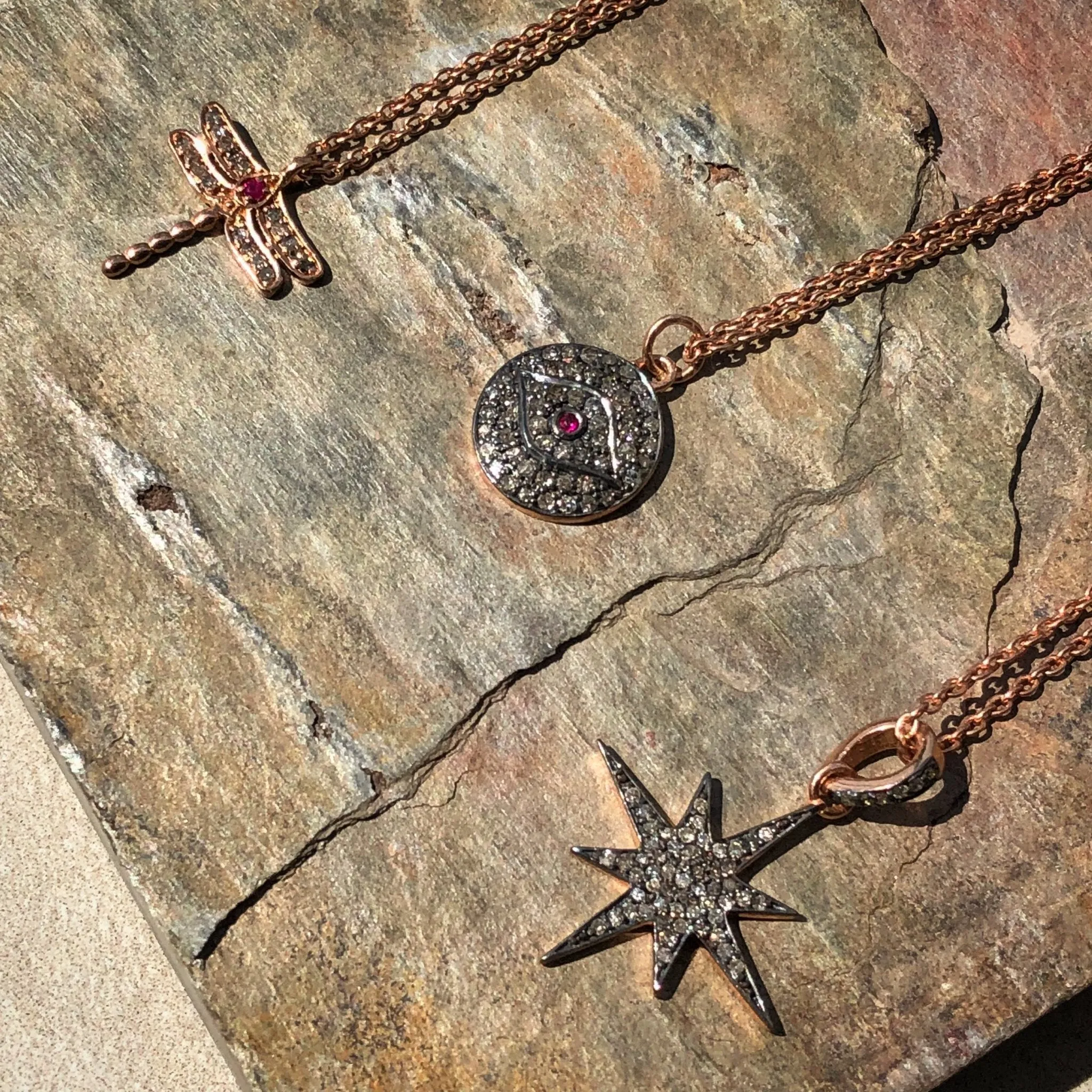 Diamond & Ruby Evil Eye Necklace Rosegold