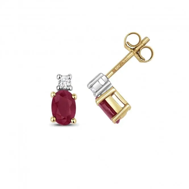 Diamond And Ruby Oval Stud Earrings ED249R