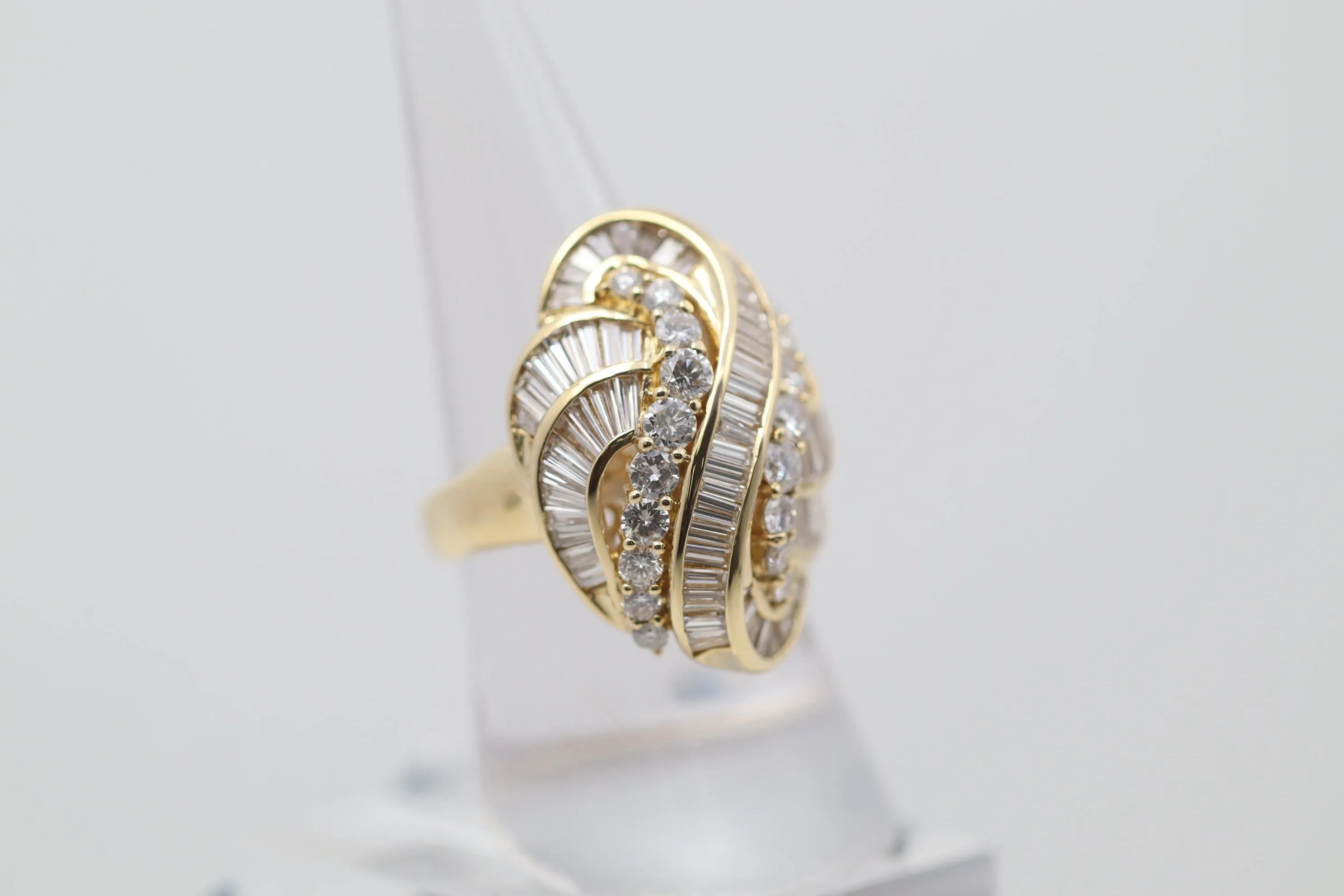 Diamond Cascade Gold Domed Cocktail Ring