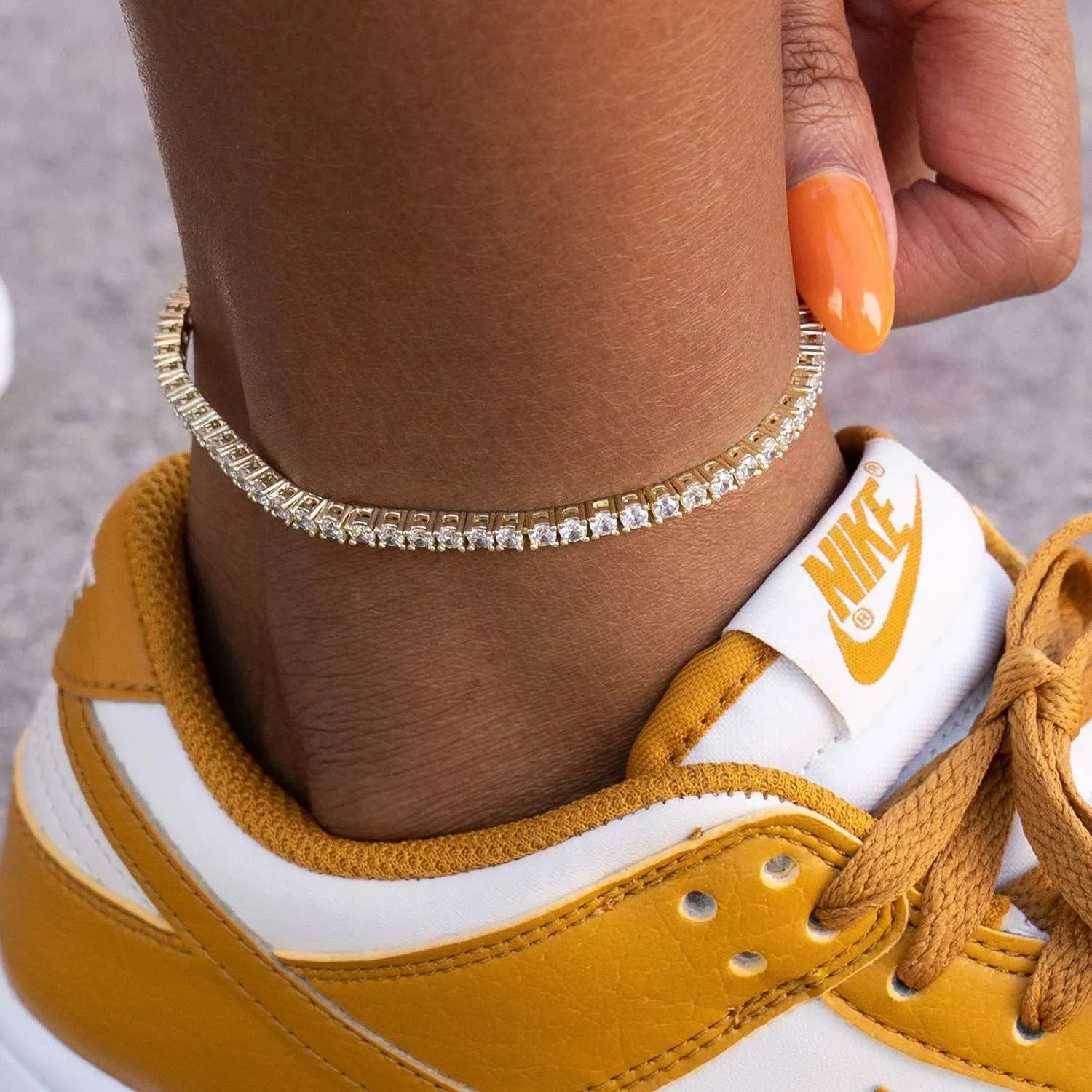 Diamond Tennis Necklace   Anklet Bundle Yellow Gold - 3mm