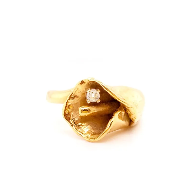 Diamond Tulip Handmade Custom Estate Ring=14k