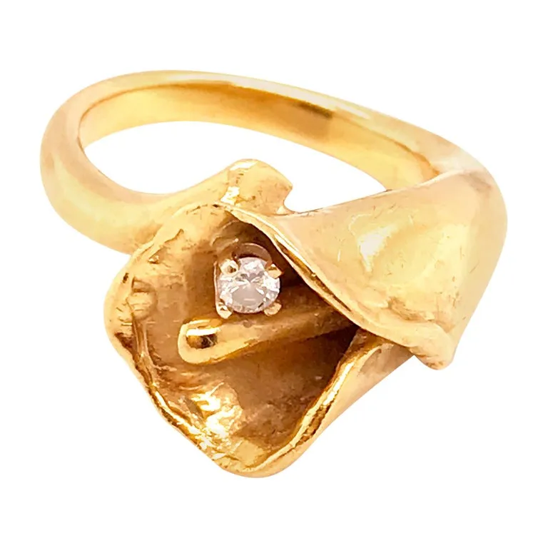 Diamond Tulip Handmade Custom Estate Ring=14k