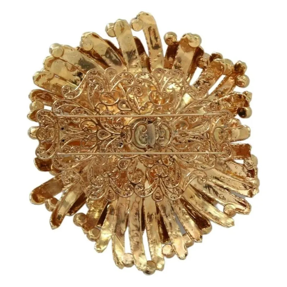 Dolce & Gabbana Gold Brass Blue Crystals Embellished Jewelry Brooch