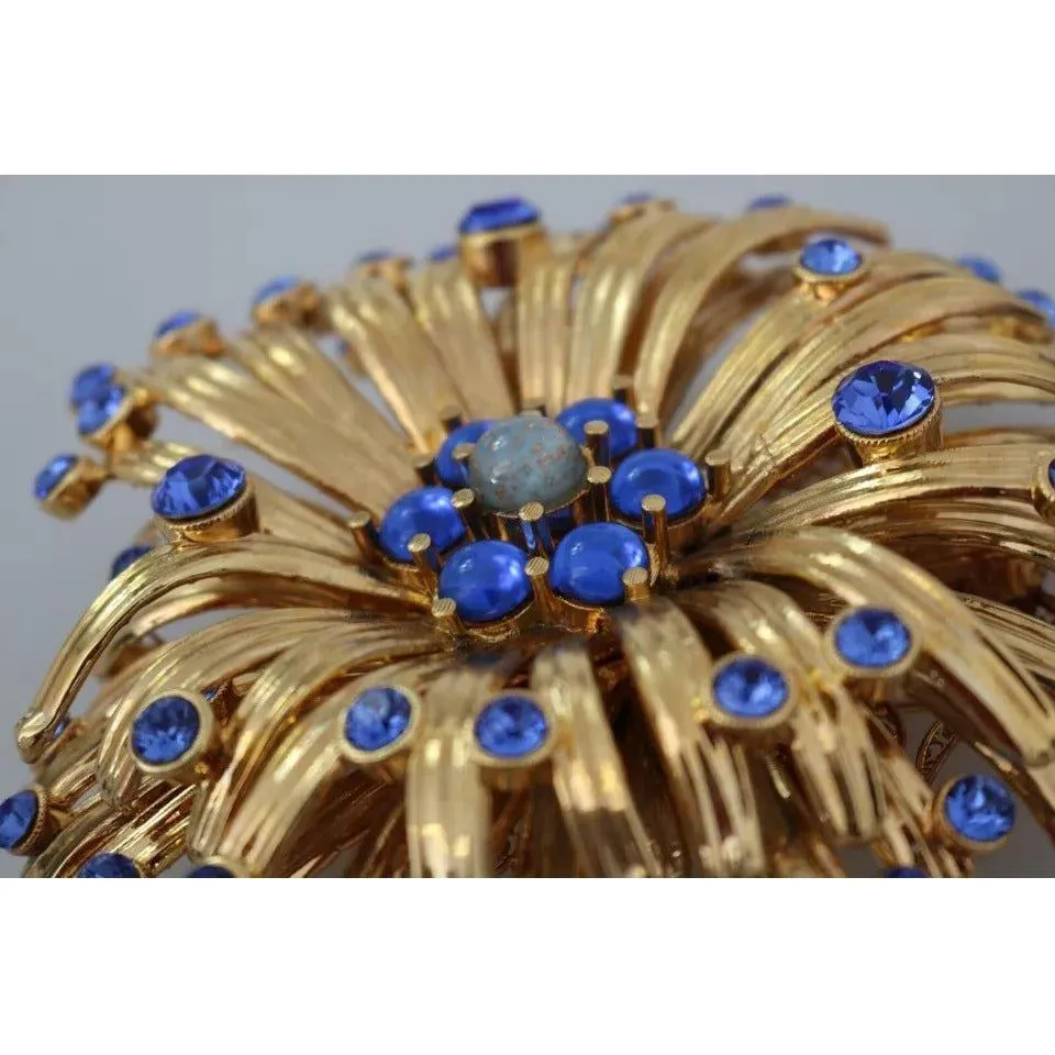 Dolce & Gabbana Gold Brass Blue Crystals Embellished Jewelry Brooch