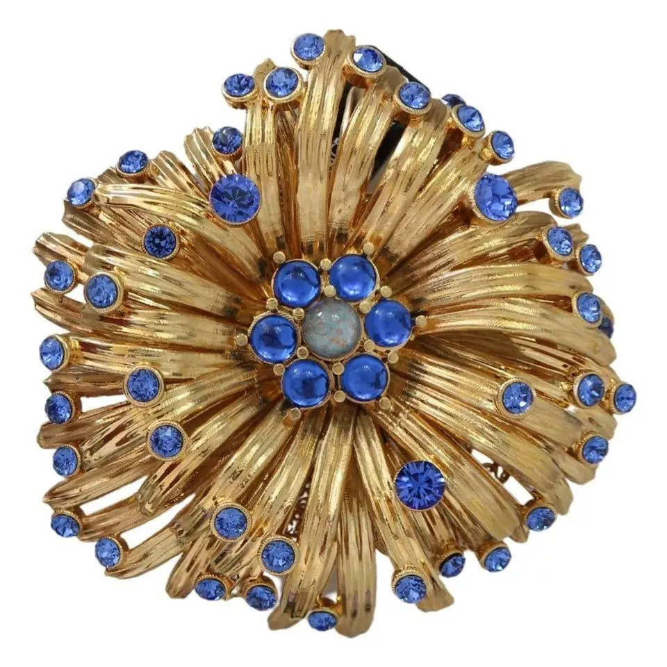 Dolce & Gabbana Gold Brass Blue Crystals Embellished Jewelry Brooch