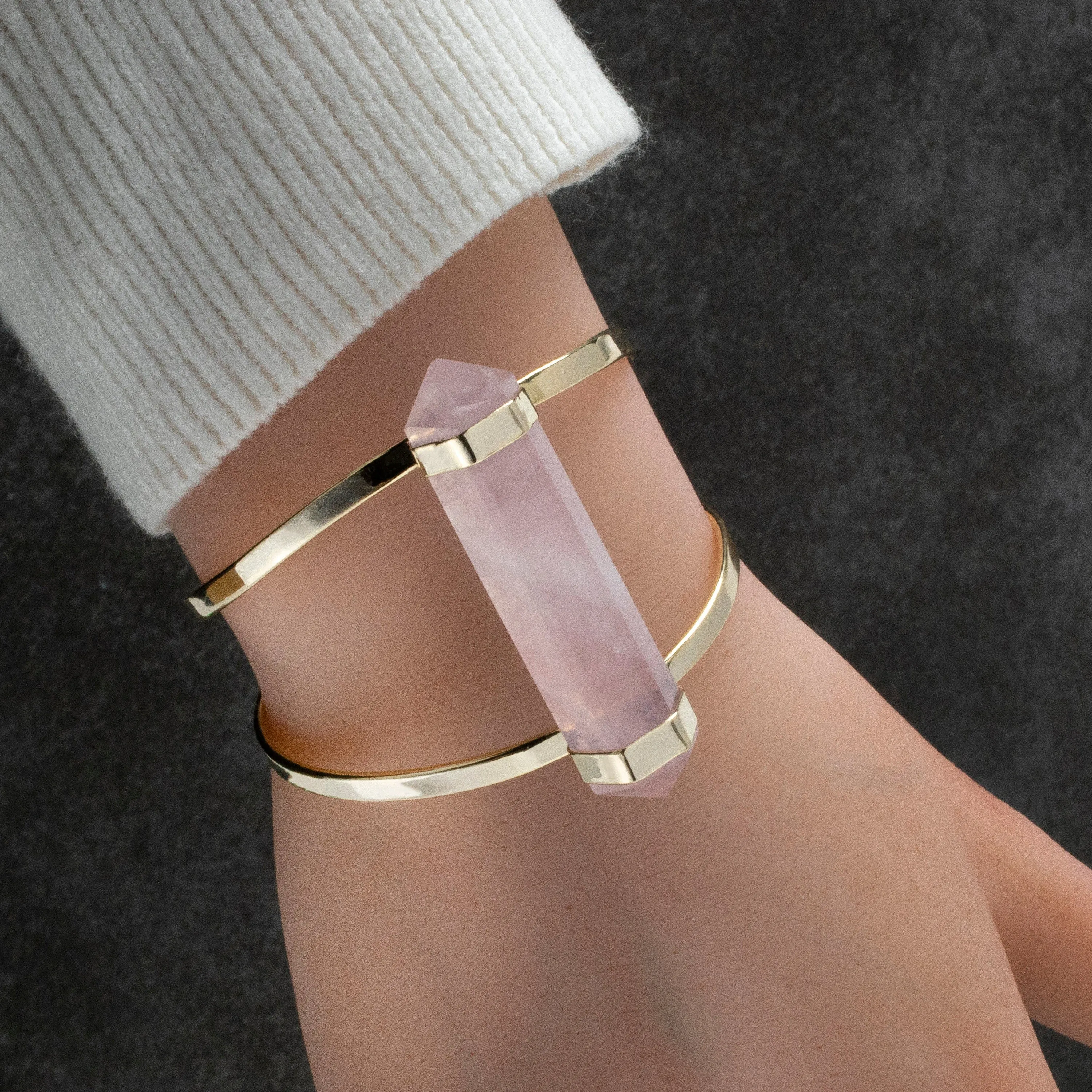 Double Terminated Rose Quartz Cuff Bracelet