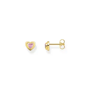 Ear studs in heart-shape with pink zirconia