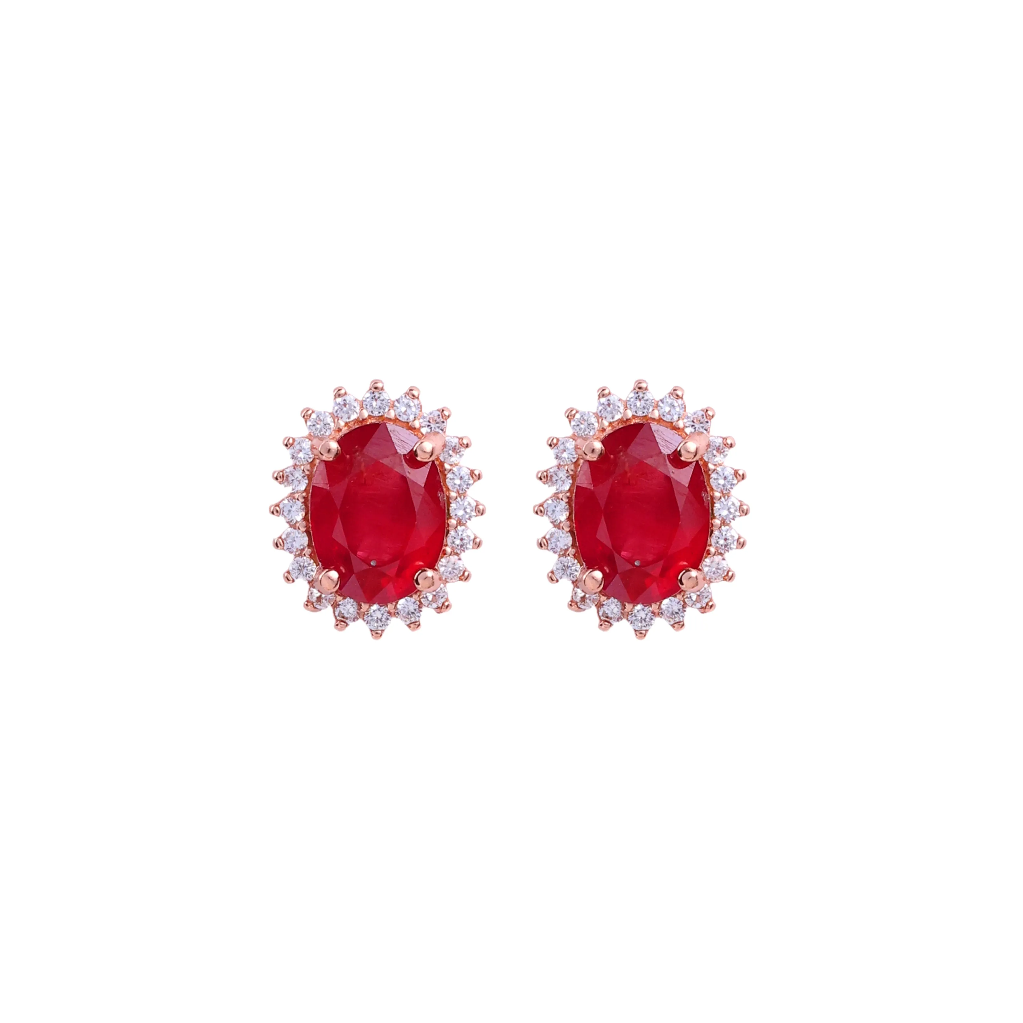 Earrings - Ruby & White Topaz Oval Halo