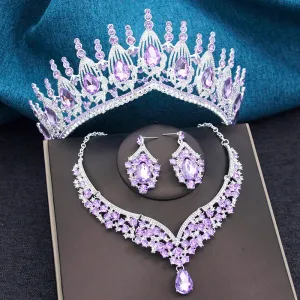 Elegant 3 Pcs Set Tiara Crown Necklace and Earrings for Women Fashion Jewelry Sets