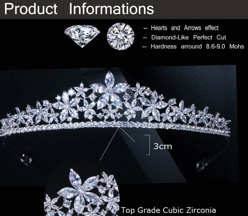 Elegant Marquise Cut Cubic Zirconia Flower Bridal Wedding  Tiara Crown