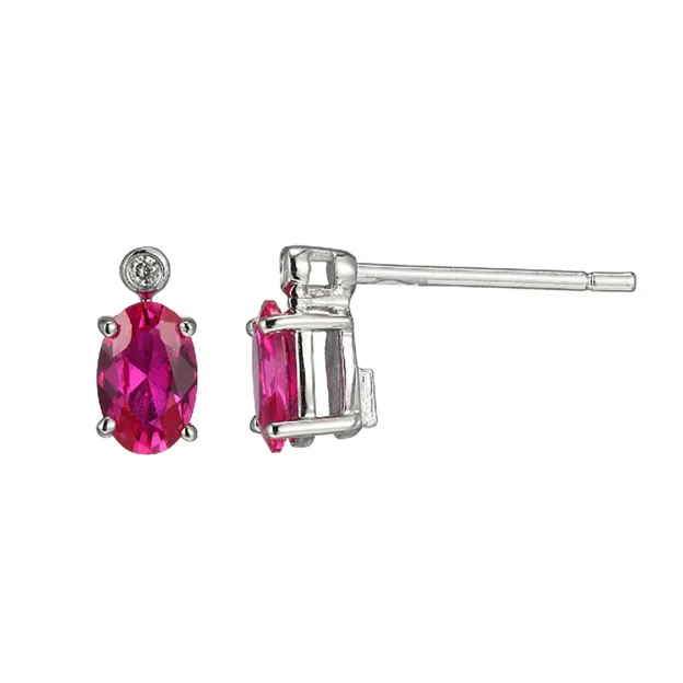 Elle Silver Lab Created Ruby Earrings