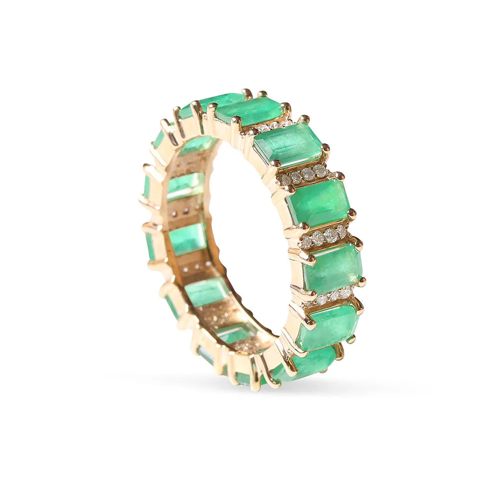 EMERALD AND DIAMOND EMERALD CUT ETERNITY BAND