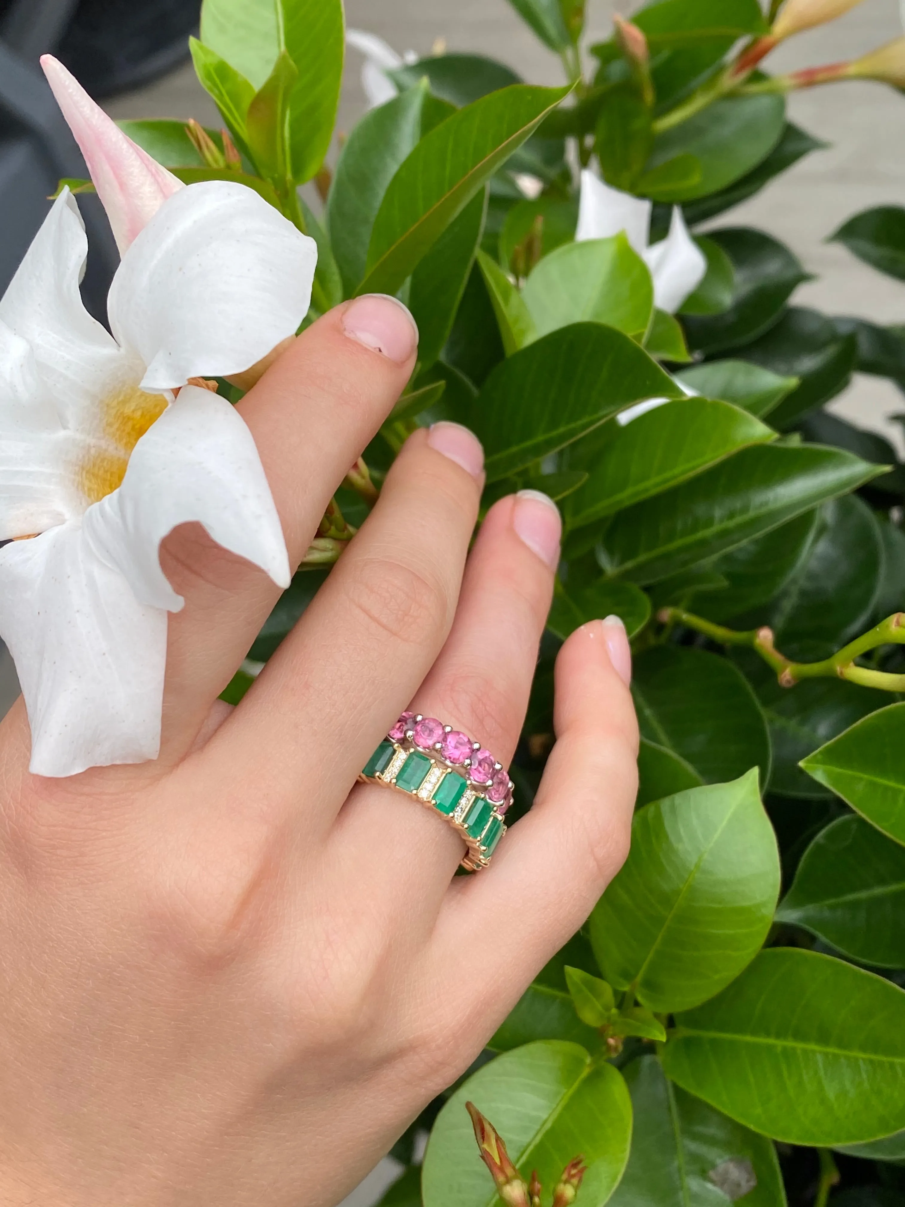 EMERALD AND DIAMOND EMERALD CUT ETERNITY BAND