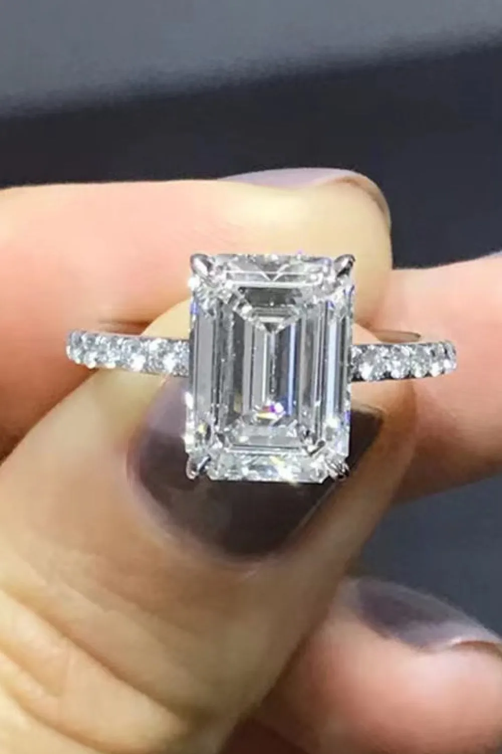 Emerald Cut Engagement Ring 5 Carat Moissanite Side Stone Cocktail Ring