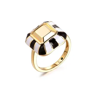 Emerald Cut Goldstone™ B&W Striped Cocktail Ring