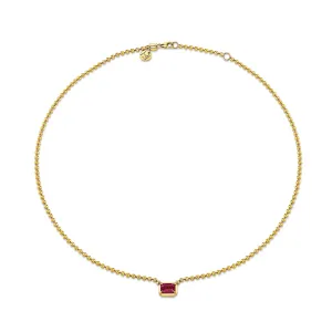 Emerald Cut Ruby on Orb Chain Necklace