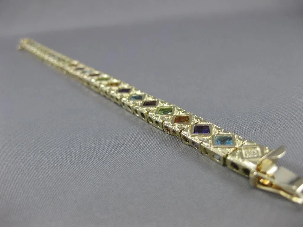 ESTATE WIDE & LONG 7.50CT AAA MULTI GEM 14K YELLOW GOLD FILIGREE BRACELET #20556