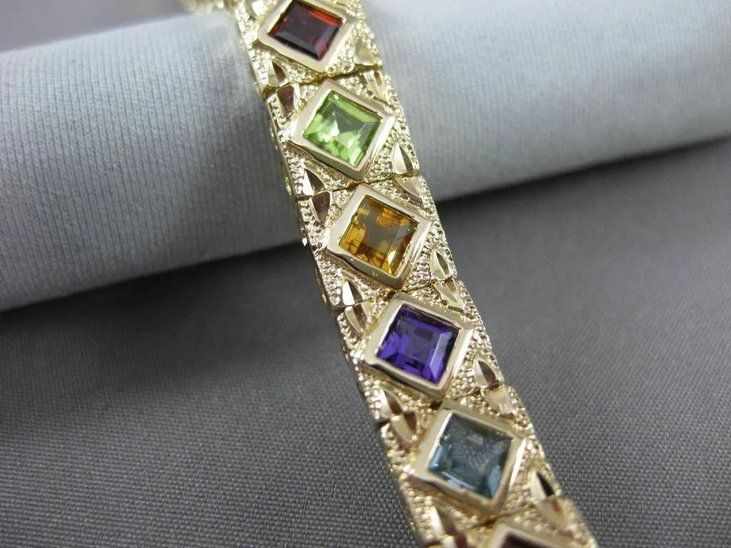 ESTATE WIDE & LONG 7.50CT AAA MULTI GEM 14K YELLOW GOLD FILIGREE BRACELET #20556