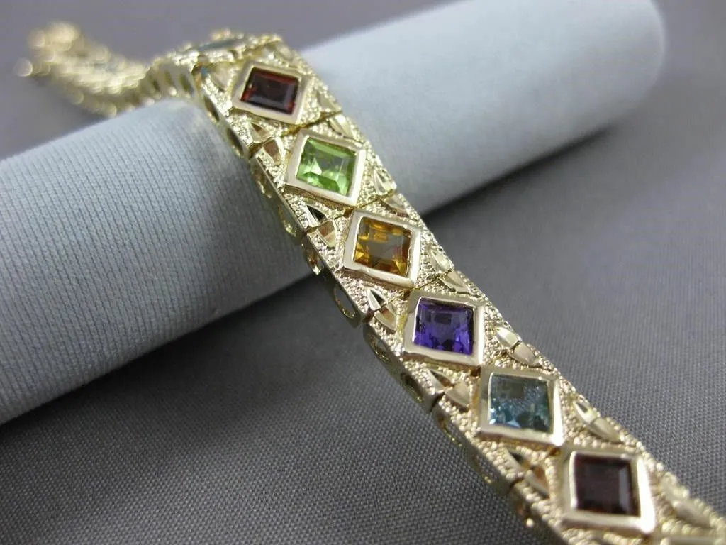 ESTATE WIDE & LONG 7.50CT AAA MULTI GEM 14K YELLOW GOLD FILIGREE BRACELET #20556