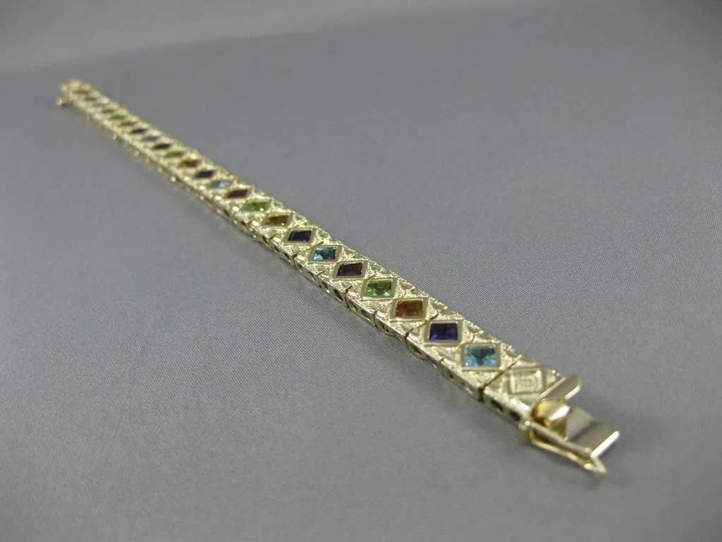 ESTATE WIDE & LONG 7.50CT AAA MULTI GEM 14K YELLOW GOLD FILIGREE BRACELET #20556