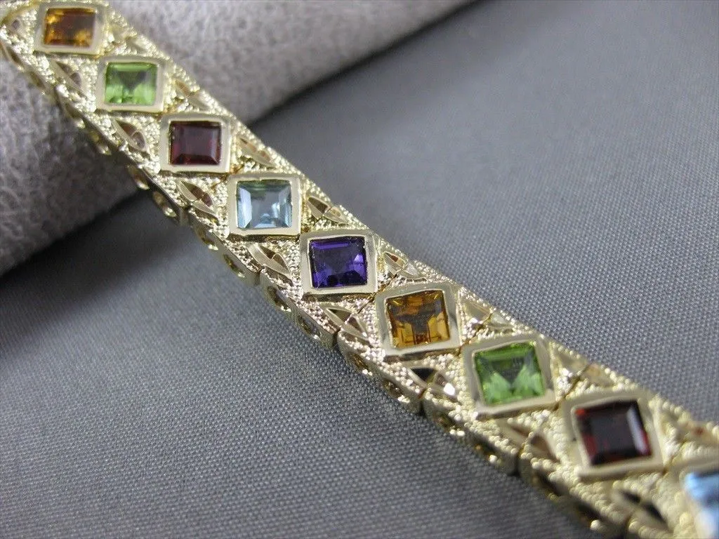 ESTATE WIDE & LONG 7.50CT AAA MULTI GEM 14K YELLOW GOLD FILIGREE BRACELET #20556