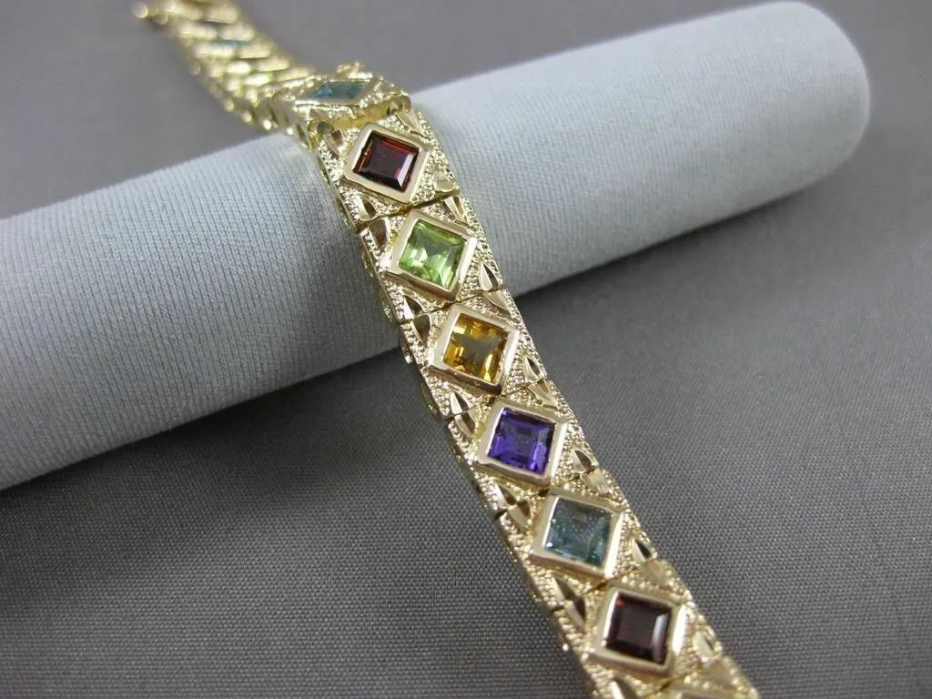 ESTATE WIDE & LONG 7.50CT AAA MULTI GEM 14K YELLOW GOLD FILIGREE BRACELET #20556