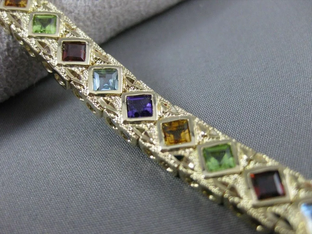 ESTATE WIDE & LONG 7.50CT AAA MULTI GEM 14K YELLOW GOLD FILIGREE BRACELET #20556