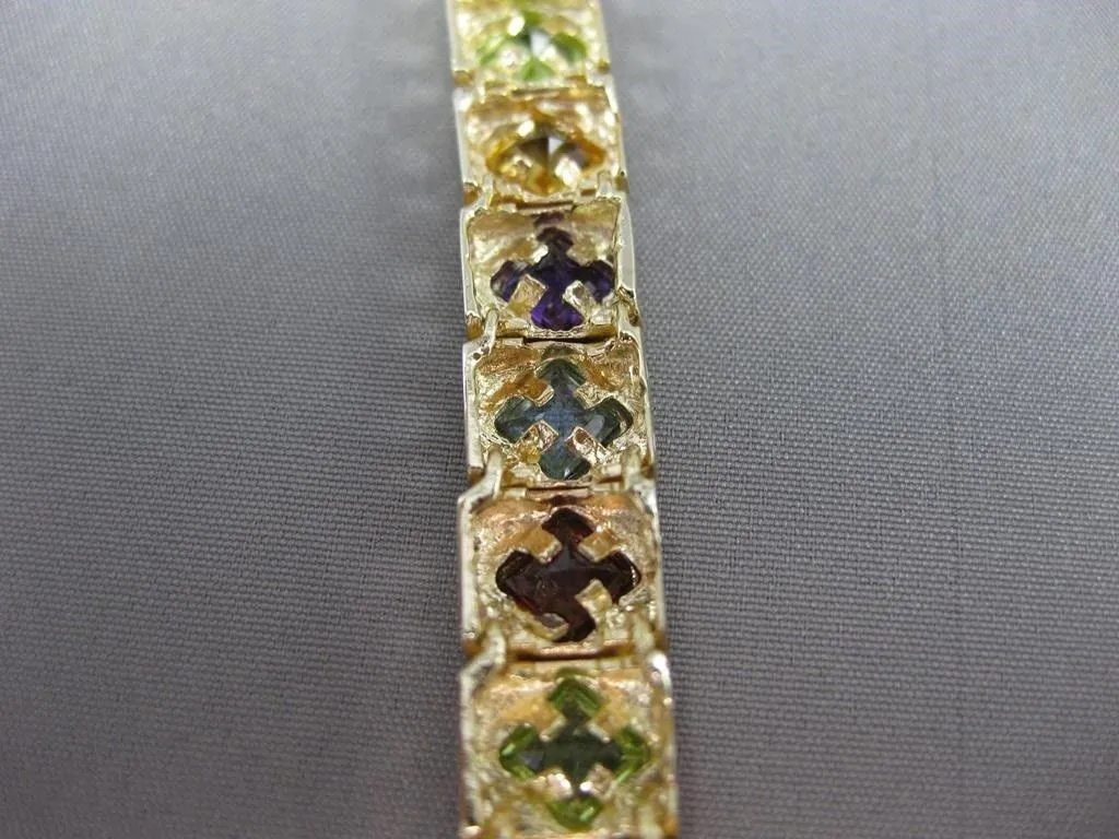 ESTATE WIDE & LONG 7.50CT AAA MULTI GEM 14K YELLOW GOLD FILIGREE BRACELET #20556