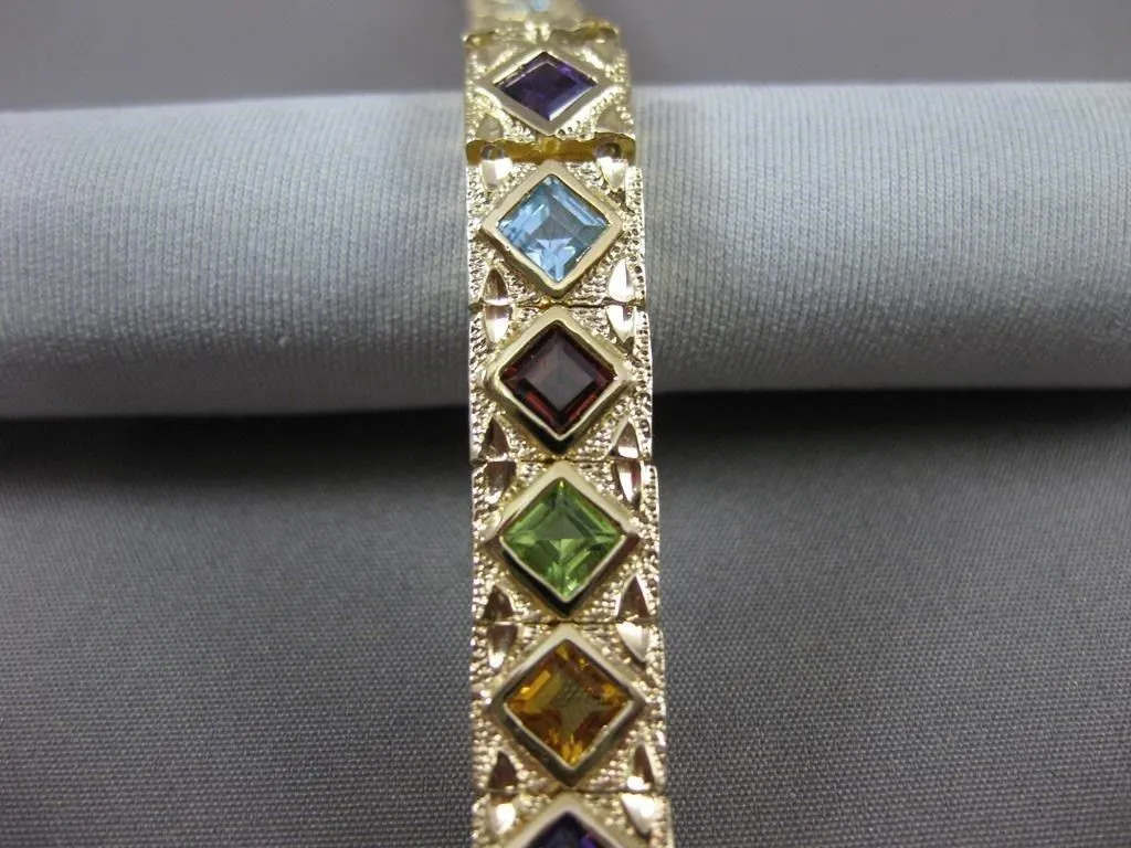 ESTATE WIDE & LONG 7.50CT AAA MULTI GEM 14K YELLOW GOLD FILIGREE BRACELET #20556