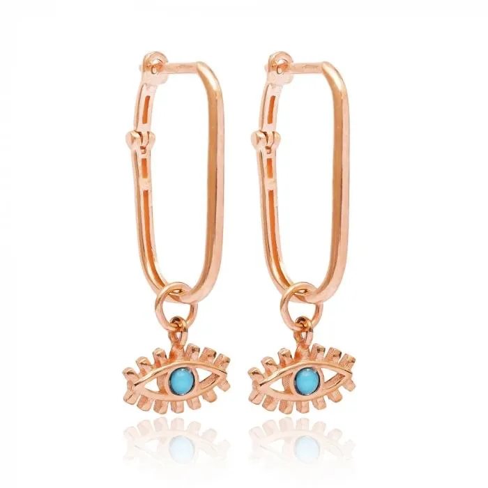 Evil Eye Turquoise Earrings - Sterling Silver Rose Gold Plated