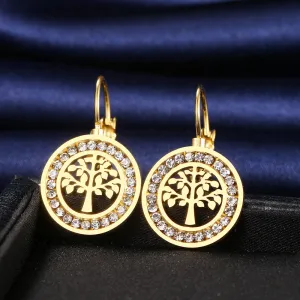 Fashion Jewelry Olive Tree Stud Earrings For Women in Gold Color and Silver Color