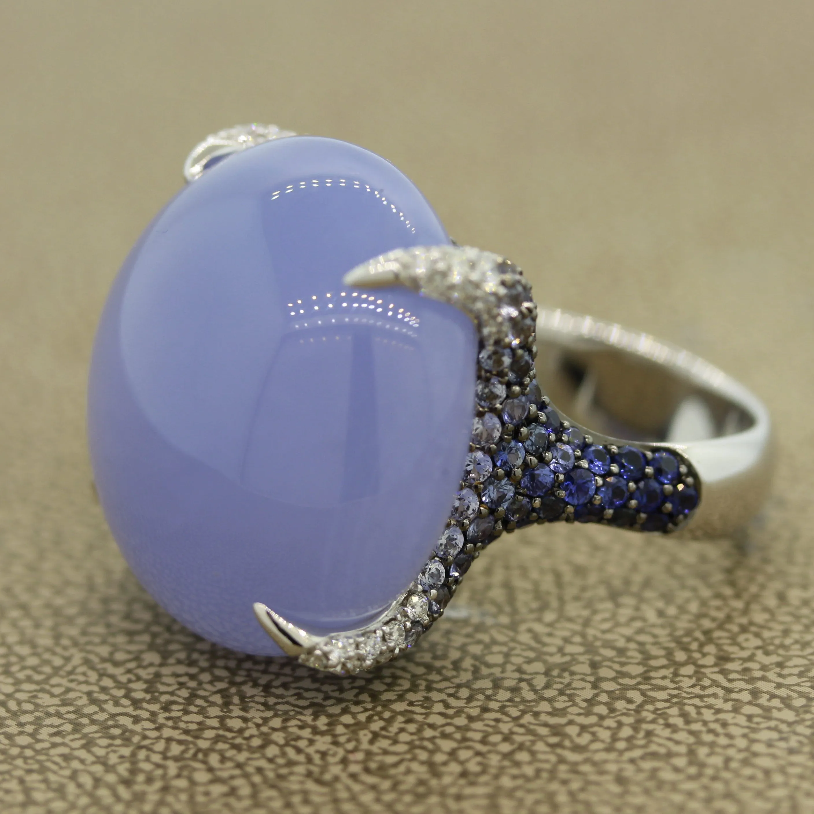 Fine Chalcedony Sapphire Diamond Gold Cocktail Ring