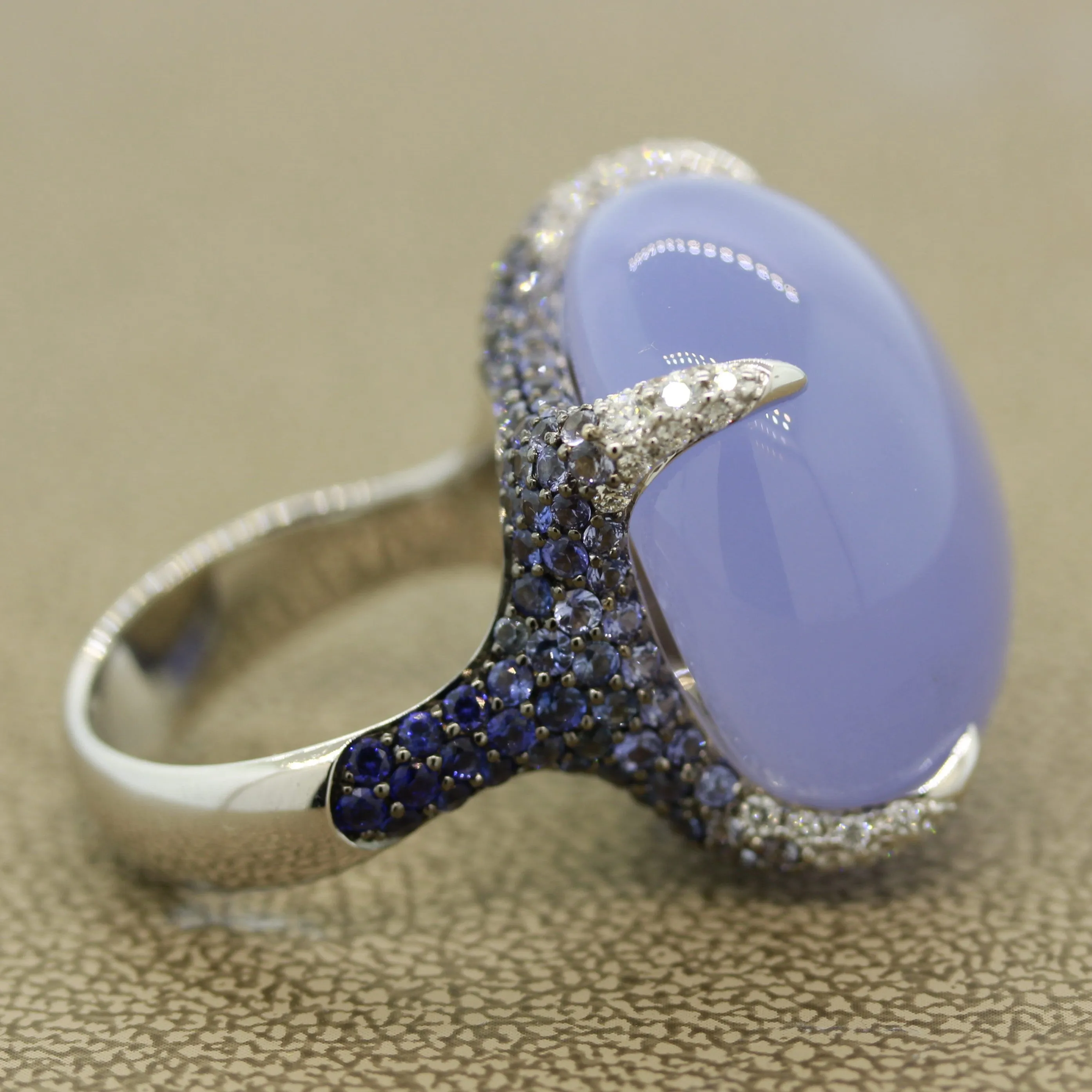 Fine Chalcedony Sapphire Diamond Gold Cocktail Ring