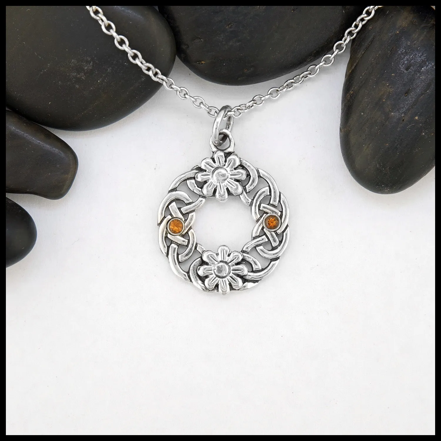 Floral Celtic Wreath Pendant with Citrine