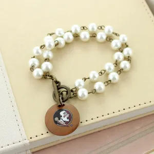 Florida State Logo Pearl & Wood Disc Toggle Bracelet