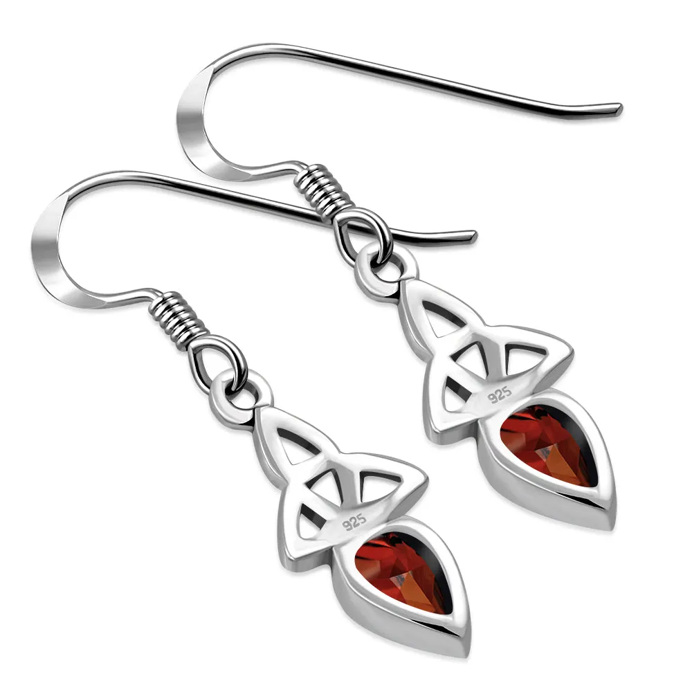 Garnet CZ Celtic Trinity Silver Earrings