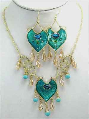 Girls Aladdin Inspired Princess Jasmine Turquoise Necklace & Earrings Set