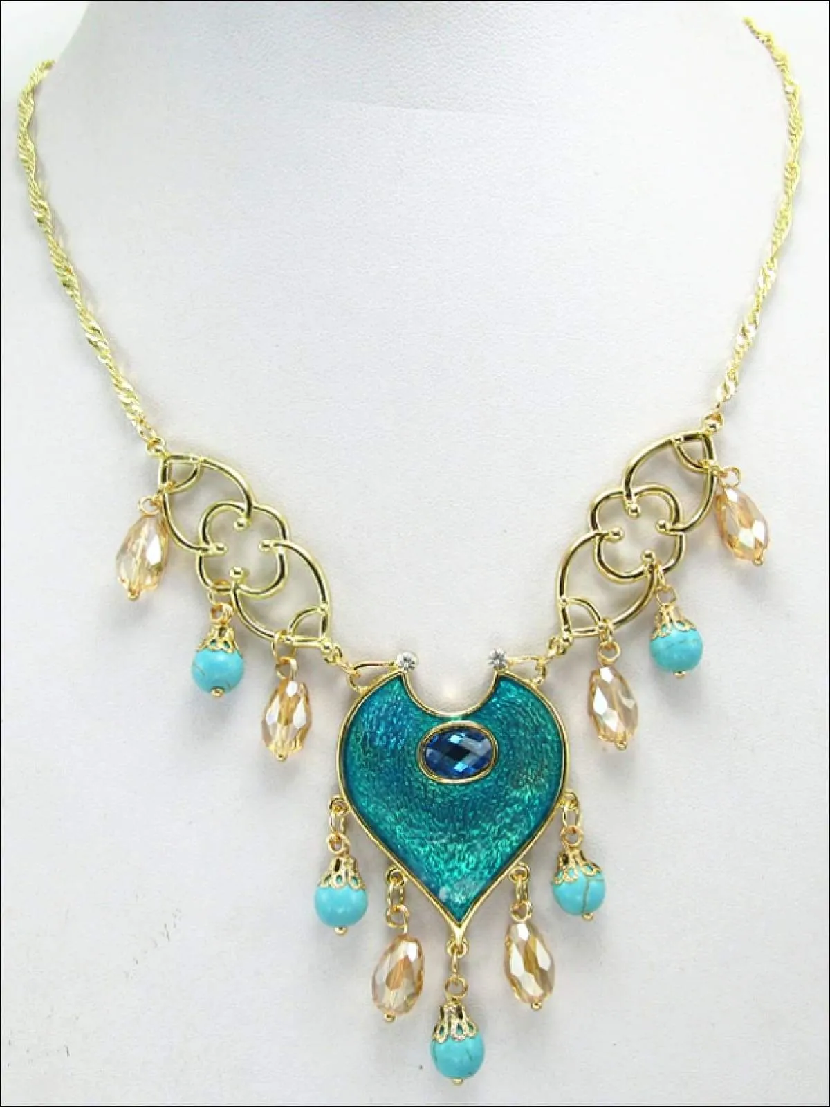 Girls Aladdin Inspired Princess Jasmine Turquoise Necklace & Earrings Set