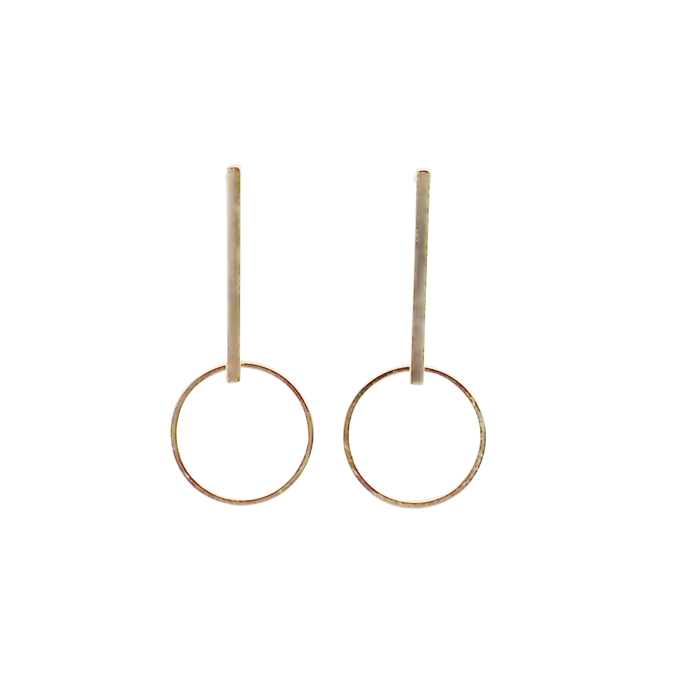 Gold Bar and Circle Invisible Clip On Stud Earrings