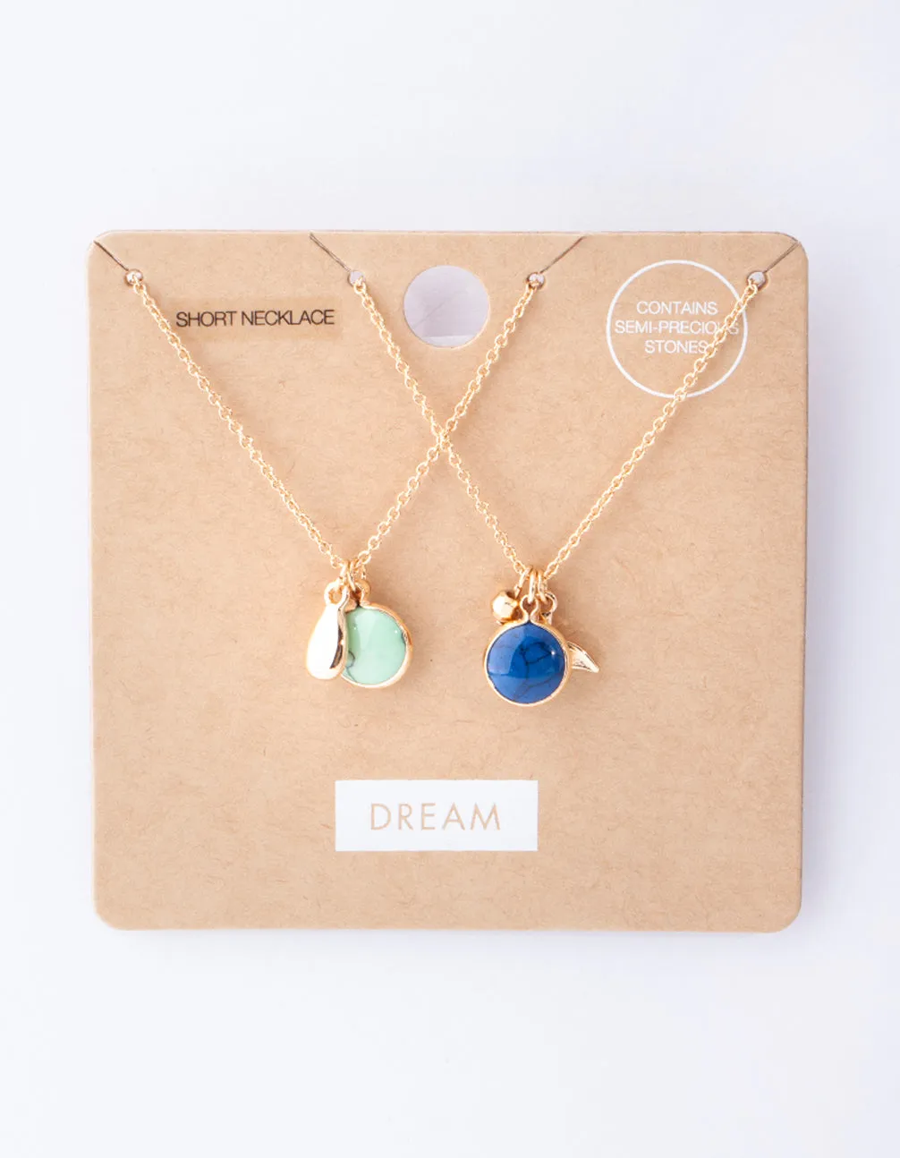 Gold Blue & Turquoise Stone Charm Necklace Pack