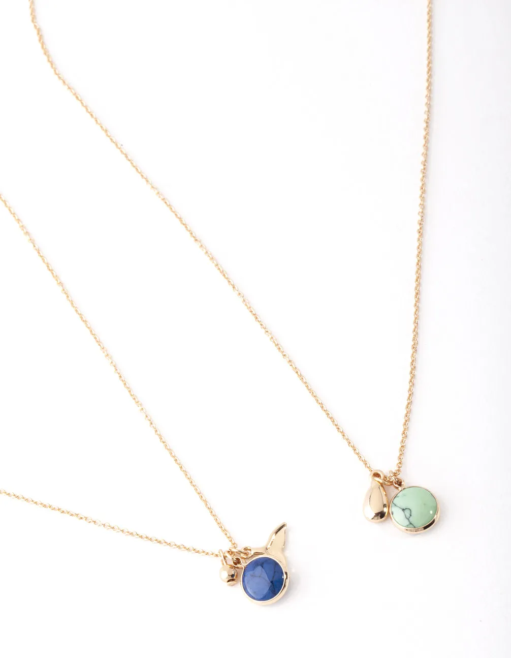 Gold Blue & Turquoise Stone Charm Necklace Pack