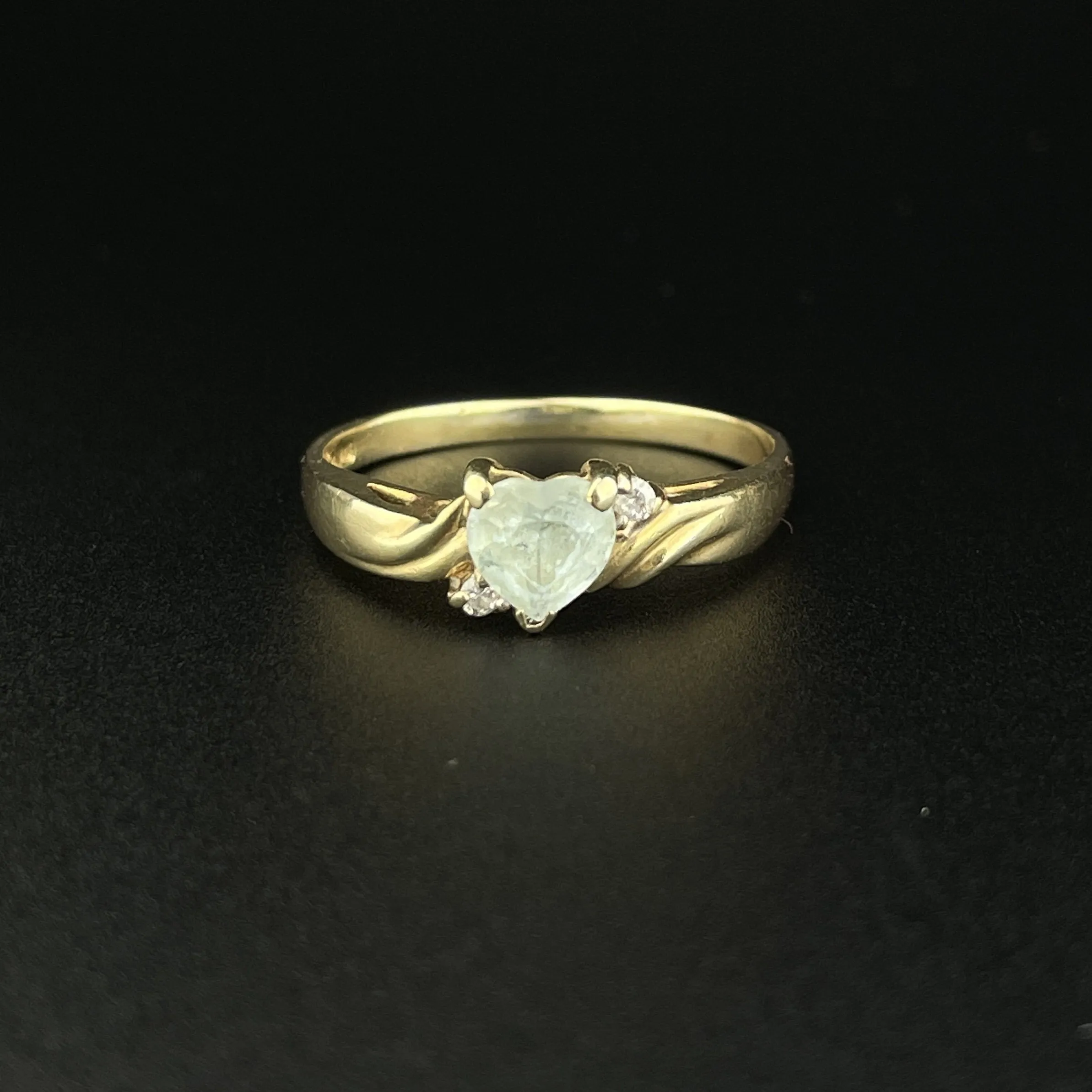 Gold Diamond Blue Topaz Heart Cocktail Ring, Sz 9.5