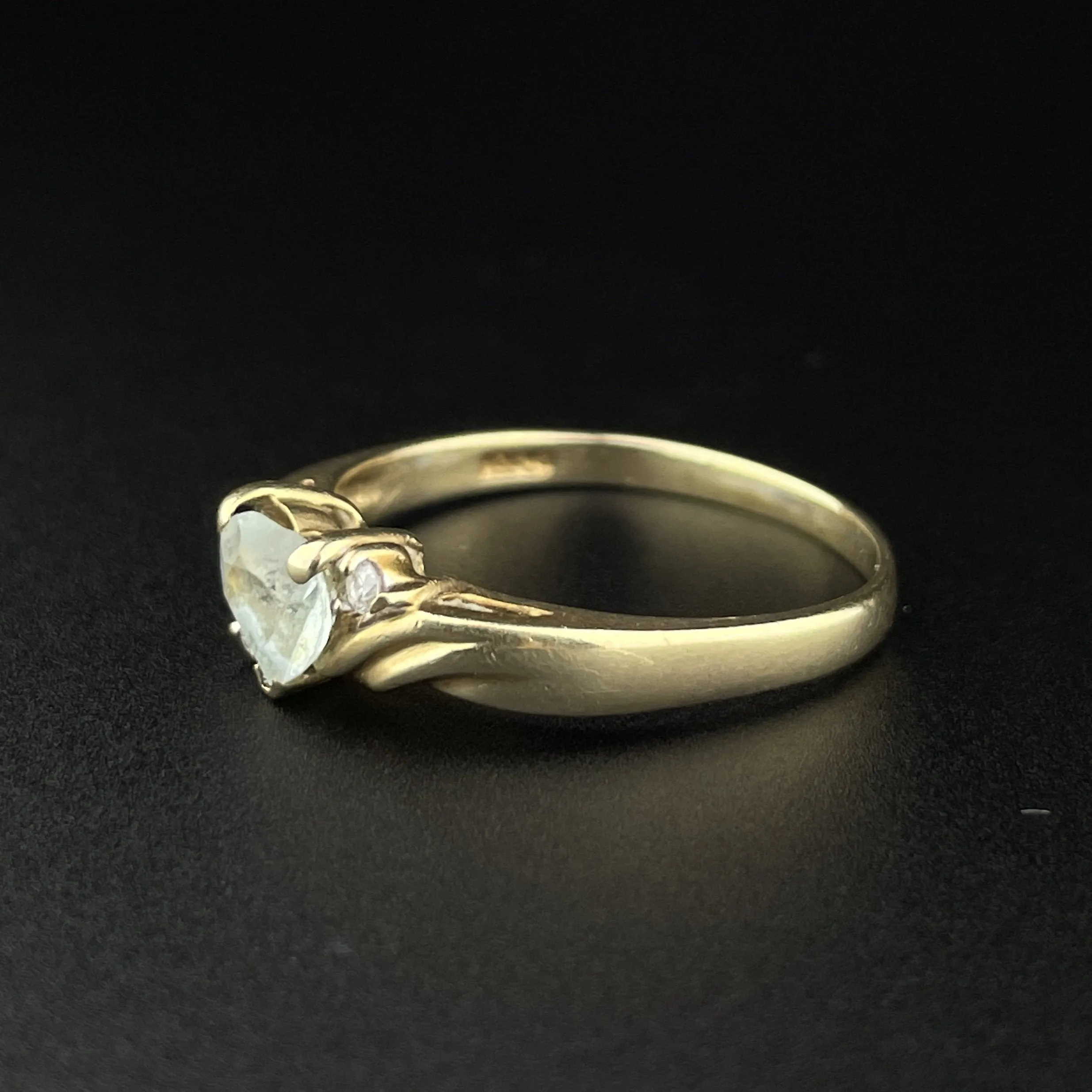 Gold Diamond Blue Topaz Heart Cocktail Ring, Sz 9.5